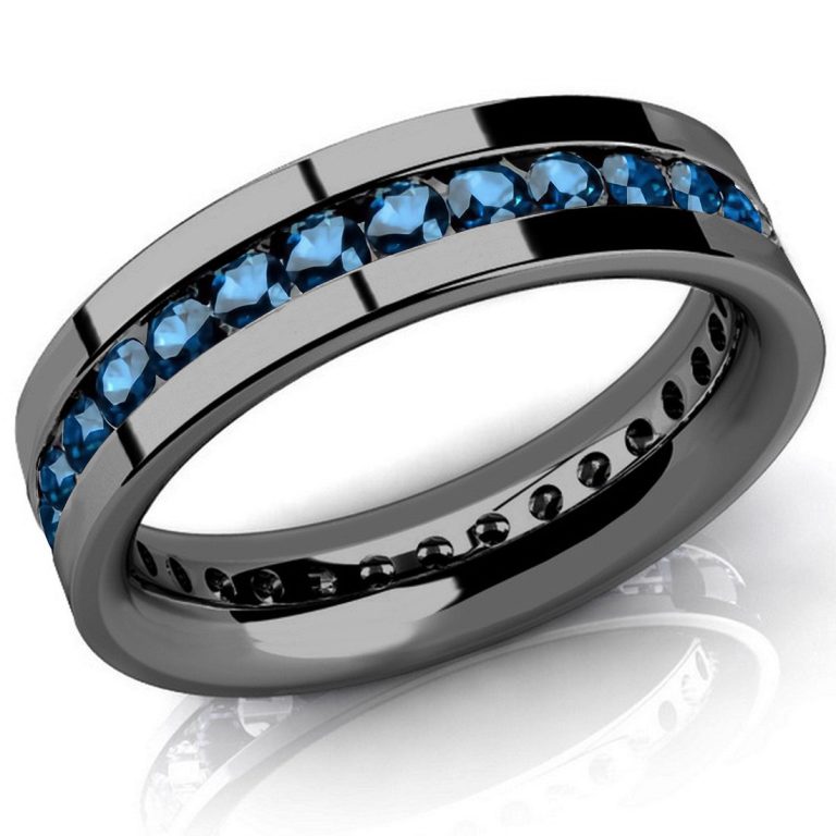 Men's Black Ring with Blue Diamonds